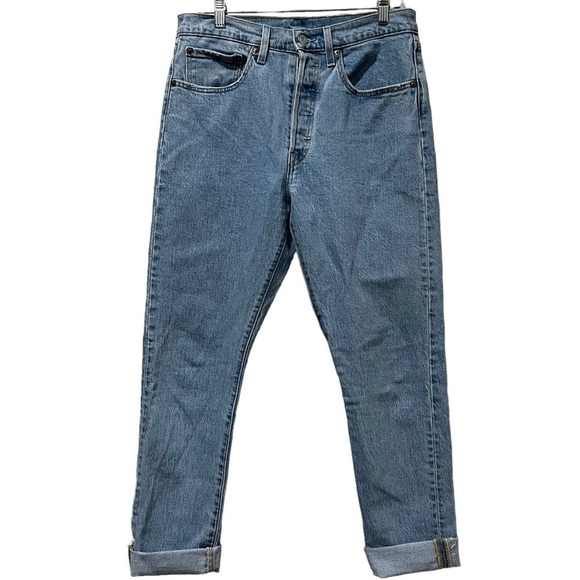 Levi 501 Women’s 30 Light Wash Skinny Filiforme Button Fly Denim Jeans Y - Picture 1 of 10